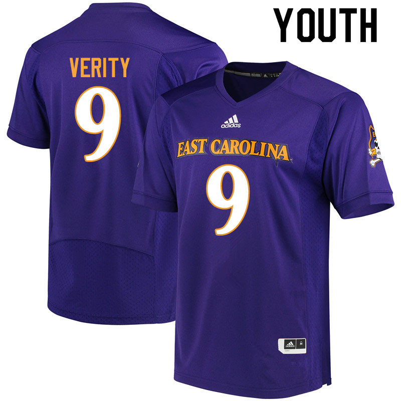 Youth #9 Jake Verity ECU Pirates College Football Jerseys Sale-Purple